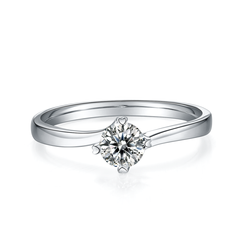扭臂四爪S925银镀白金MoissaniteWomen's Ring50分D级